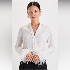 Ivory Feather Long Sleeve Button-Up Top
